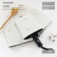 Auto Umbrella with Feather Pattern 95cm Windproof Canopy for All Weather Use