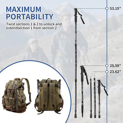 Folding Hiking Poles – 2-Piece Adjustable Trekking Poles, Lightweight Collapsibl