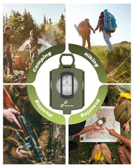 Durable Lightweight Orienteering Compass with Strap & Case – Glow in Dark, Water