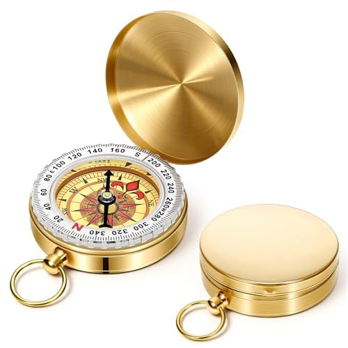 Brass Compass for Hiking Large Dial Pocket Compass with Keychain Loop Camping