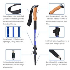 2 PCS Trekking Hiking Poles Adjustable Walking Sticks 7075 Aluminum Cork