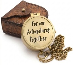 Elegant Vintage Brass Compass with Leather Case – Perfect Gift for Milestones