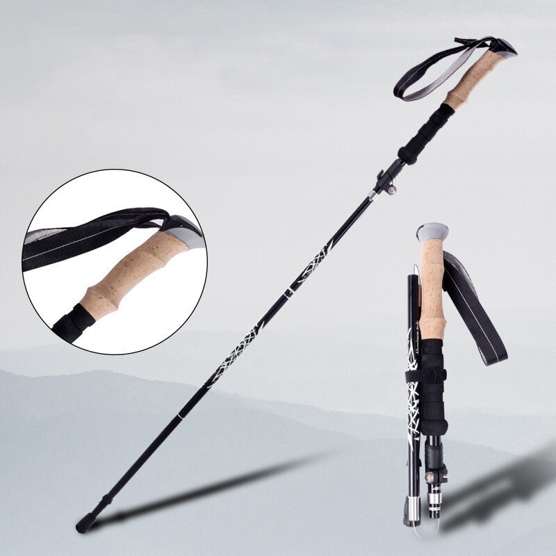 2x Trekking Poles 4-section Foldable Walking Hiking Sticks Anti-shock 7075 Alum