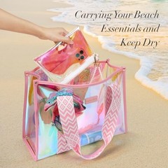 Waterproof Beach Bags for Women – Iridescent Jelly Tote Bag | Iridescent Pink