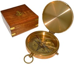 Large 4″ Brass Compass & Rosewood Storage Box, Fully Functional, Nautical Pirate