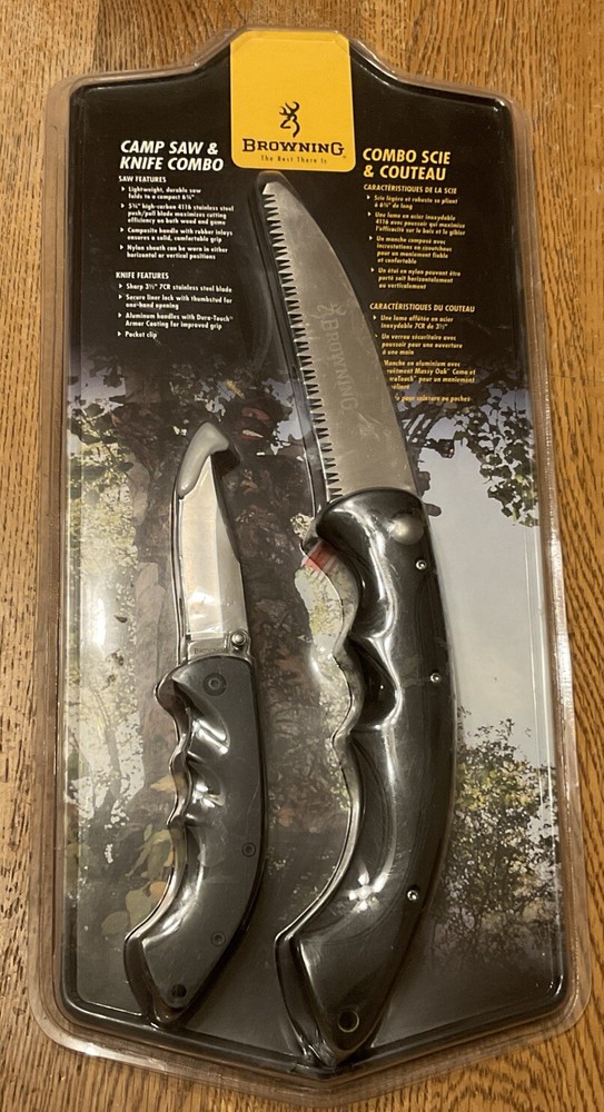 NIP Browning Folding Camp Saw 4116 Stainless & 3.5” 7CR Blade Knife Belt Sheath