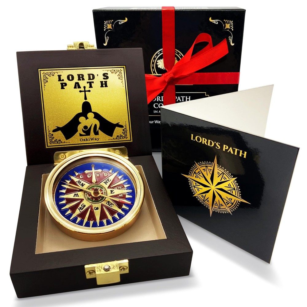 Lord’s Path Compass – 2.3″ Inch Diameter, 0.55″ Thick, Shiny Gold