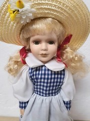 Porcelain Doll 40cm Collector Doll with Hat Dress Complete Vintage Decor