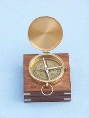 Hampton Nautical Solid Brass Gentlemen’s Compass with Rosewood Box, 4, Brass