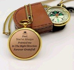 Oaki Way Dad’s Compass Pocket Compass with Chain & Leather Case New