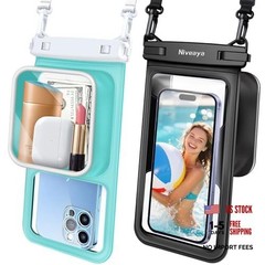 2 Pack IPX8 Waterproof Phone Pouch, Large Space Cell Phone Pouch Black + Green