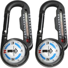 Carabiner Compass W/ Thermometer 4 x 3.5 inches Black Handheld Navigation Tool
