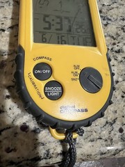 Brookstone Digital Compass With Backlight Temperature Alarm Clock Yellow