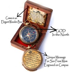 1 Kit Mom To Son Engraved Brass Compass Wooden Box Birthday Graduation Gift