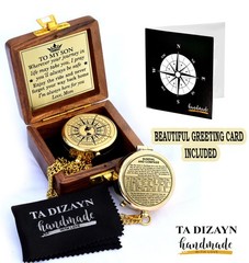 Engraved Compass Wooden Box Mom Dad To Son Grandson Gift Graduation Baptism