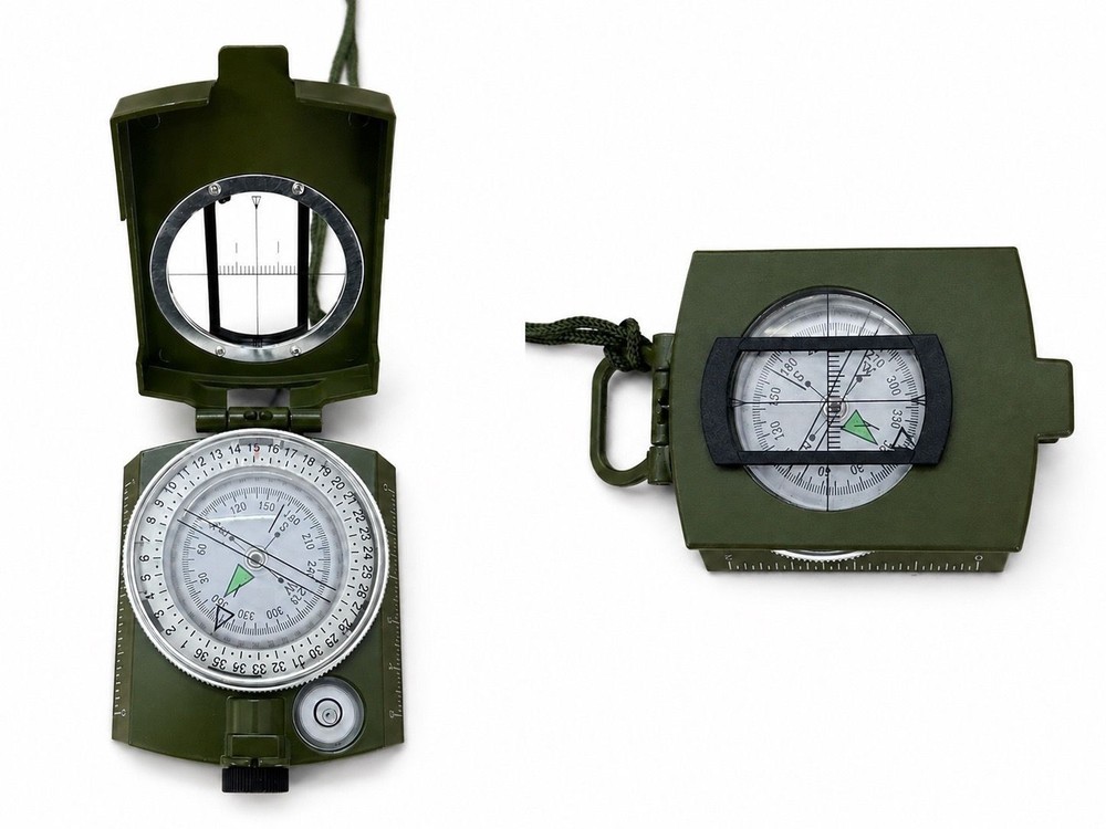 Military Lensatic Compass with Carrying Bag – Waterproof Army Green Survival Com