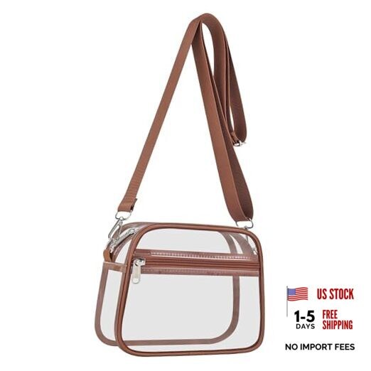 Clear Bag for Stadium Events Clear Sports Fan Handbags Medium Coffee Brown
