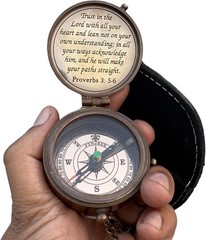 Proverbs 3: 5-6 Trust in The Lord Brass Pocket Compass Bible Verse Engraved Gift