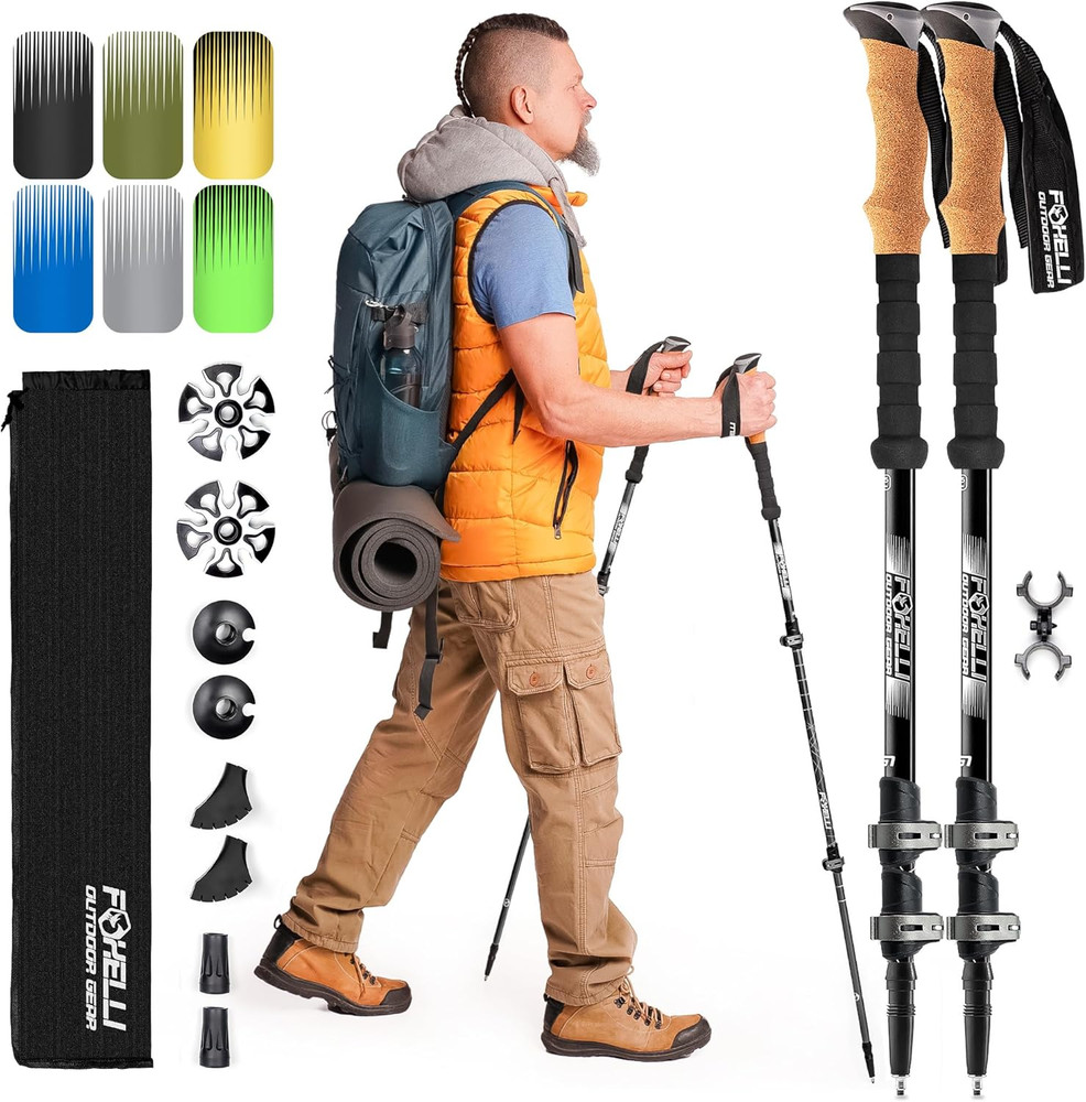 Trekking Poles – Lightweight Collapsible Aircraft Grade Aluminum Hiking Poles wi