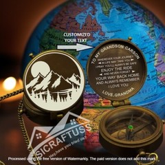 Personalized Hiking Brass Compass – Custom Text Mountain Engraving Brass Compass