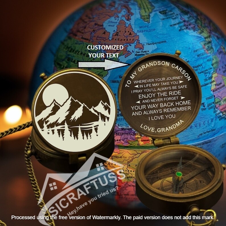 Personalized Hiking Brass Compass – To My Son Brass Compass -Mountain Engraving