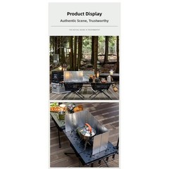 10-Piece Windproof Board for Outdoor Cooking Foldable Iron Windshield Black