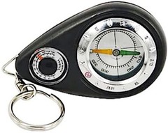 Black Lightweight Mini Outdoor Camping Survival Thermometer Compass Key Chain