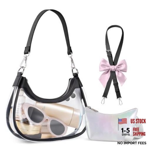 Clear Bag for Stadium Events, Clear Shoulder Bag for Stadium Small Black