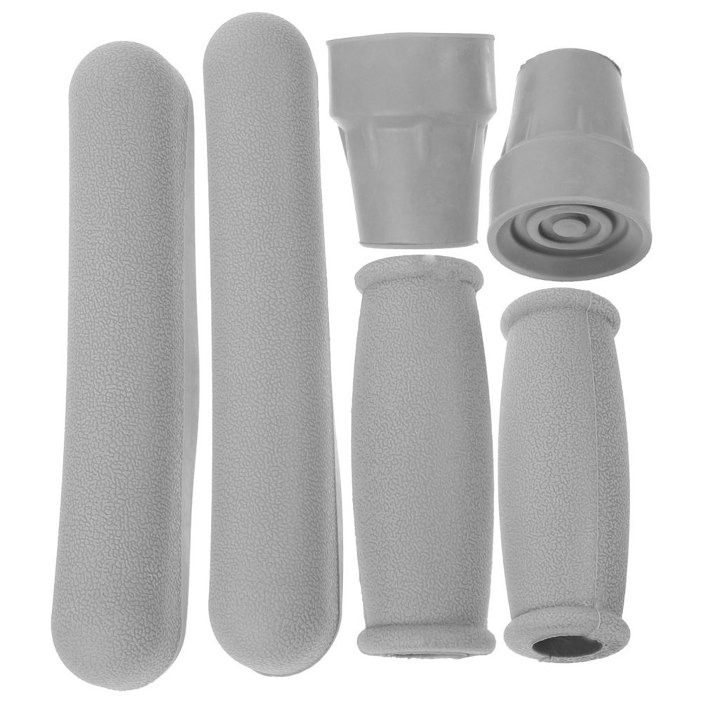 1Set Durable Tpr Anti Slip Crutch Handle Covers Underarm Hand Grip Kit Grey