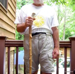handcrafted WALKING/HIKING STICK spiky apple w/leather Deer Antler Burr Handle
