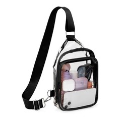 Clear Bag for Stadium Events, Clear Chest Crossbody One Size Black-sling Bag