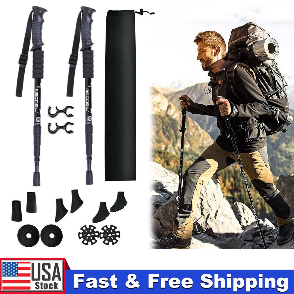 2PC Trekking Poles Nordic Walking Hiking Sticks Anti-shock Adjustable Alpenstock