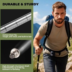 Qunature Ultra-Light 3-Section Trekking Pole Aluminum Sticks with Quick Lock 53″
