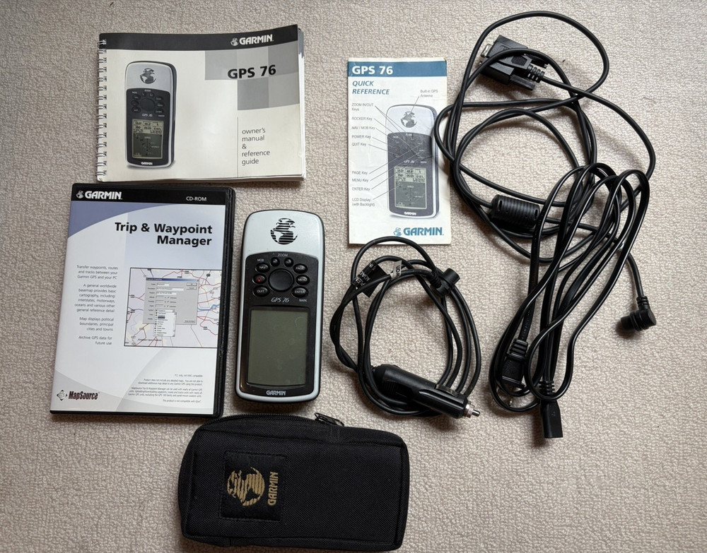 Garmin GPS 76 Handheld Hiking GPS Receiver w/ Case, Cables, Manuals, 12h
