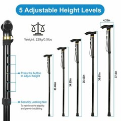 Walking Cane Aluminum Alloy Walking Stick Adjustable Folding Travel Hiking Stick