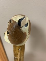 Hand Carved Natural Wood Hiking Walking Stick Cane Great Handle 52” Dog Head