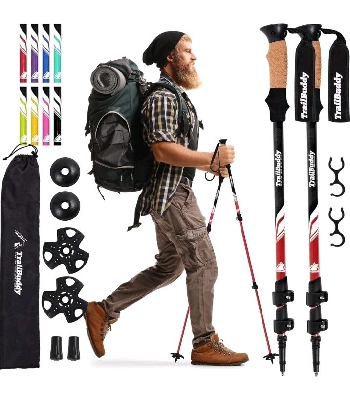 TrailBuddy Adjustable Hiking Poles Trekking Sticks Beetle Red NEW