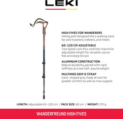 Wanderfreund High Fives Aluminum Adjustable Lightweight Walking Pole (Single) fo