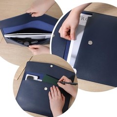 Leather Document Folder, A4 File Document Holder Waterproof Portfolio Blue