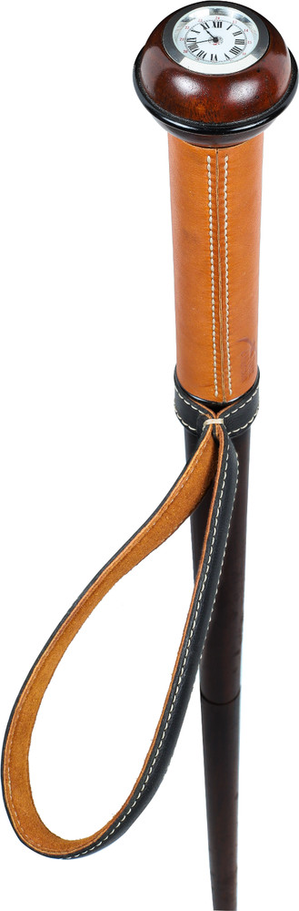 Watch Cane Mahogany Wooden Walking Stick w/ Brown Leather Handle & Wrist Loop