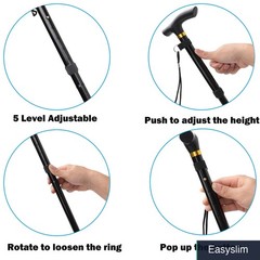 Folding Walking Stick Adjustable 33-37 Inches Lightweight Aluminum Blue