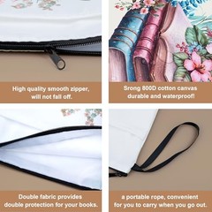 Book Sleeve Waterproof Book Protector Book Pouch with Zipper and Front Floral
