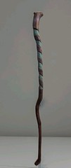 ​Custom Hand Carved Oak Cane Walking Stick Teal Spiral Petrified Wood Inlay 45″