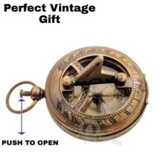 Antique Brass Sundial Compass Vintage Pocket Style Nautical Gift