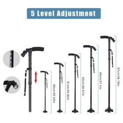 2 Pack Folding Walking Cane 5-Level Adjustable LED Light Travel Camping Hiking