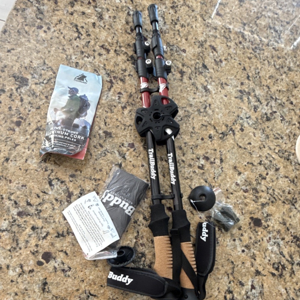 TrailBuddy Aluminum Cork Trekking Poles, Adjustable, Lever Lock, Set of 2
