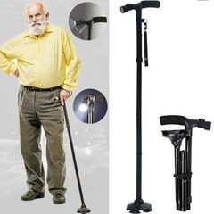 Folding LED Walking Stick Cane All-Terrain Pivoting Base Adjustable Black