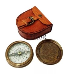 Authentic Vintage Style Brass Pocket Compass with Leather Case Rustic Vintage…