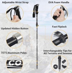 NEW Covacure Adjustable Collapsible Aluminum Hiking Trekking Walking Poles BLACK