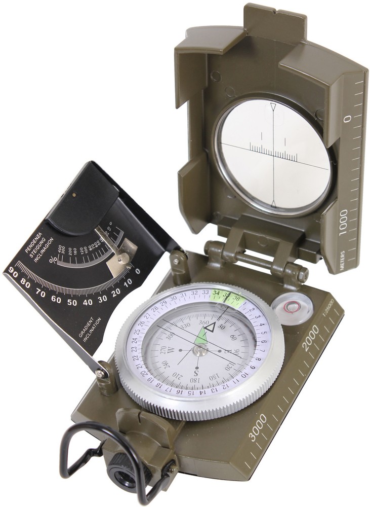 Camping Marching Compass Fluorescent Folding with Ruler Magnifier Level & Case